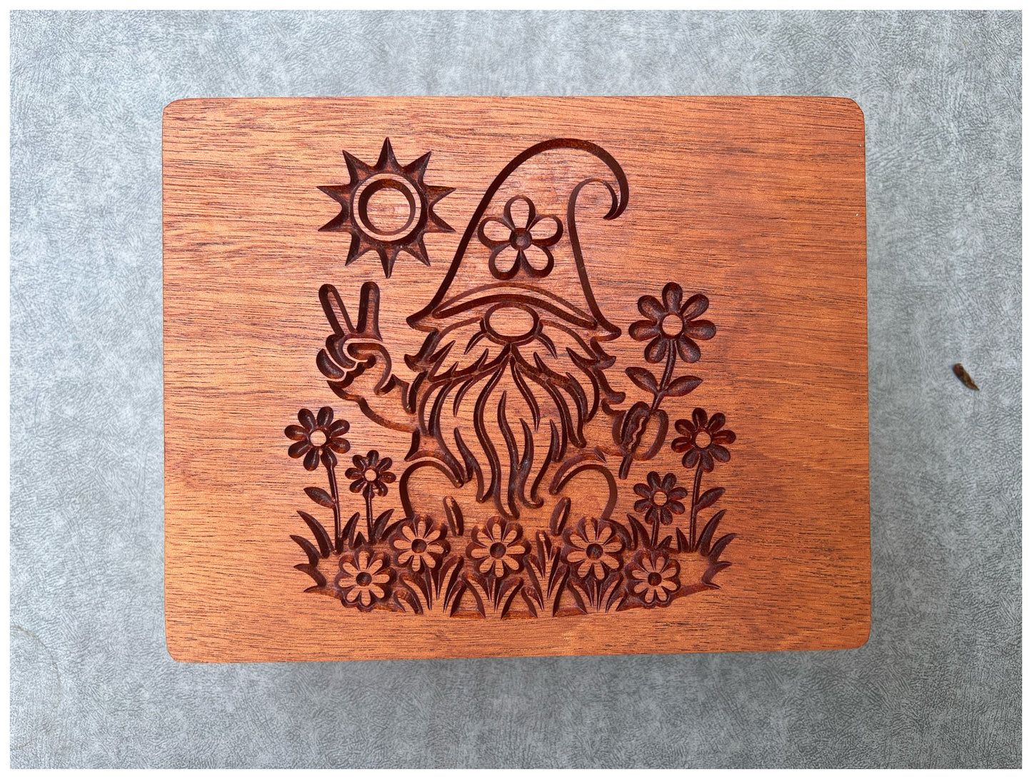 Artisan Carved Gnome Stash Box – Handcrafted Hardwood Organizer