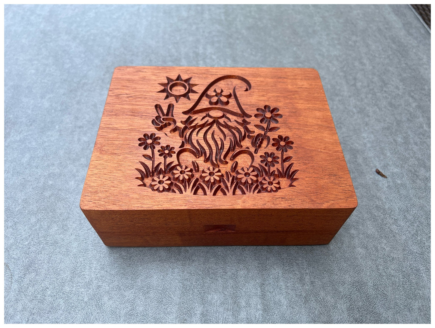 Artisan Carved Gnome Stash Box – Handcrafted Hardwood Organizer