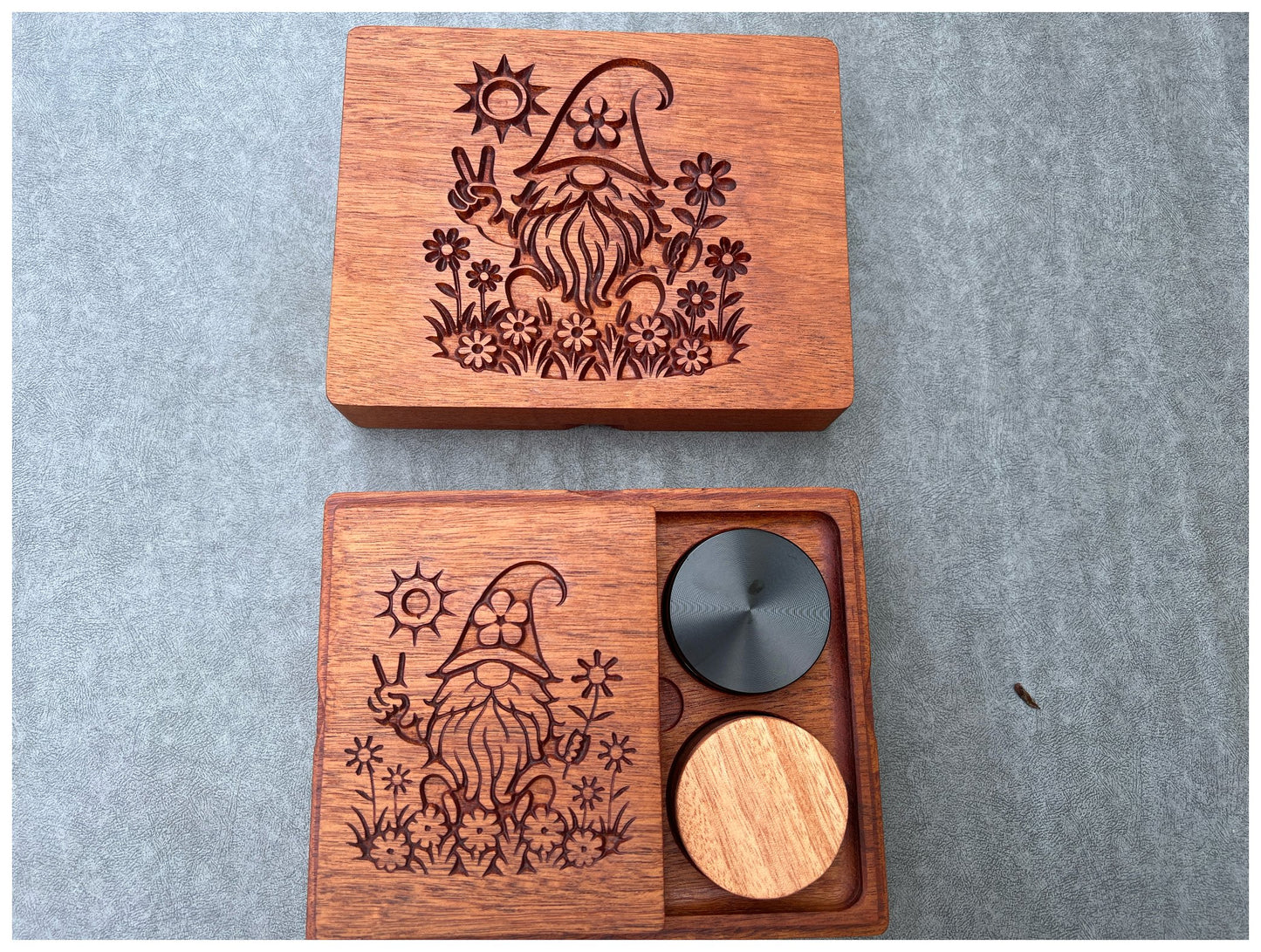 Artisan Carved Gnome Stash Box – Handcrafted Hardwood Organizer