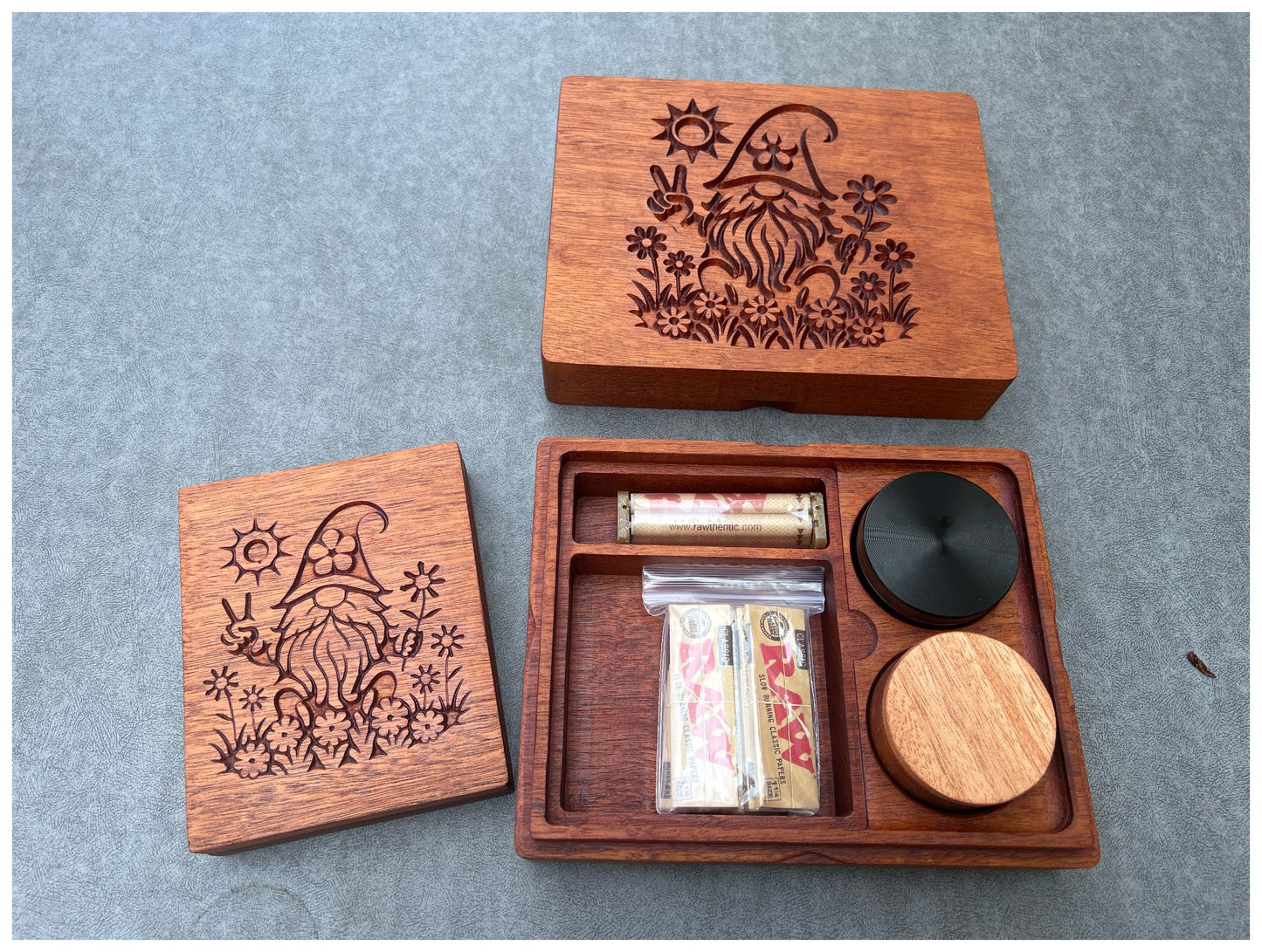 Artisan Carved Gnome Stash Box – Handcrafted Hardwood Organizer