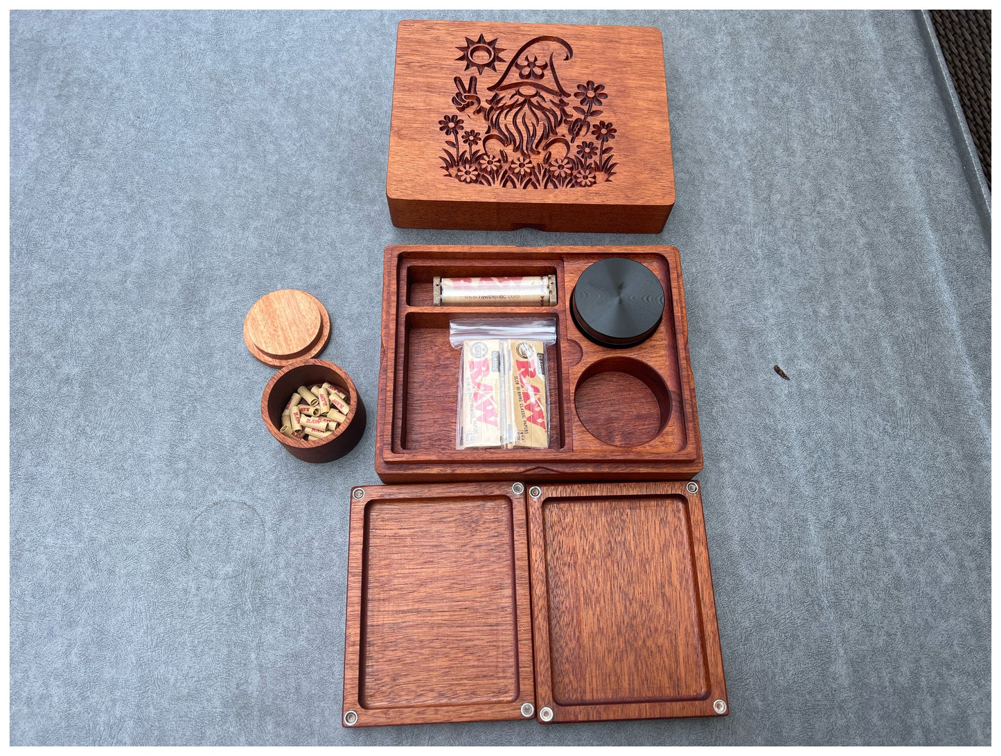 Artisan Carved Gnome Stash Box – Handcrafted Hardwood Organizer