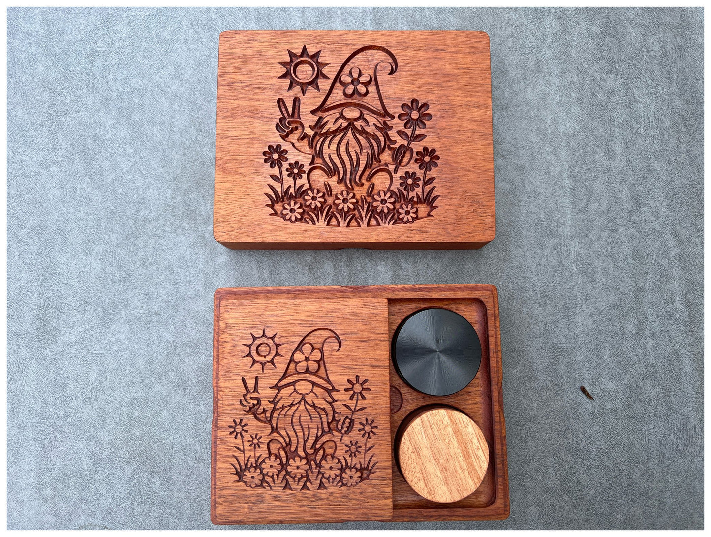 Artisan Carved Gnome Stash Box – Handcrafted Hardwood Organizer